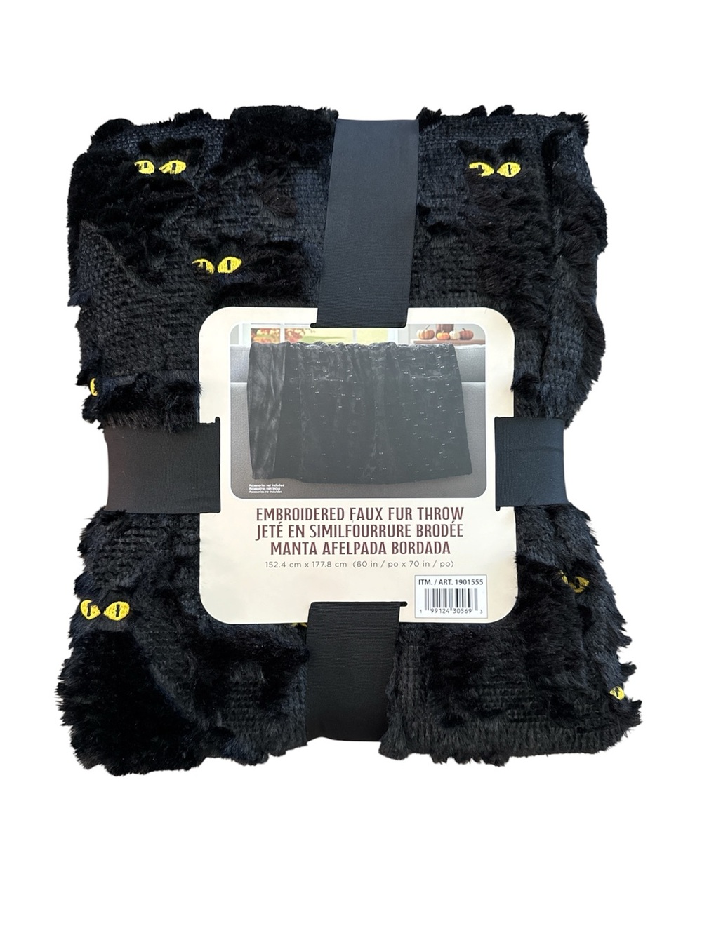 Costco Faux Fur Black Cat Embroidered Halloween Fall Throw Blanket New Viral